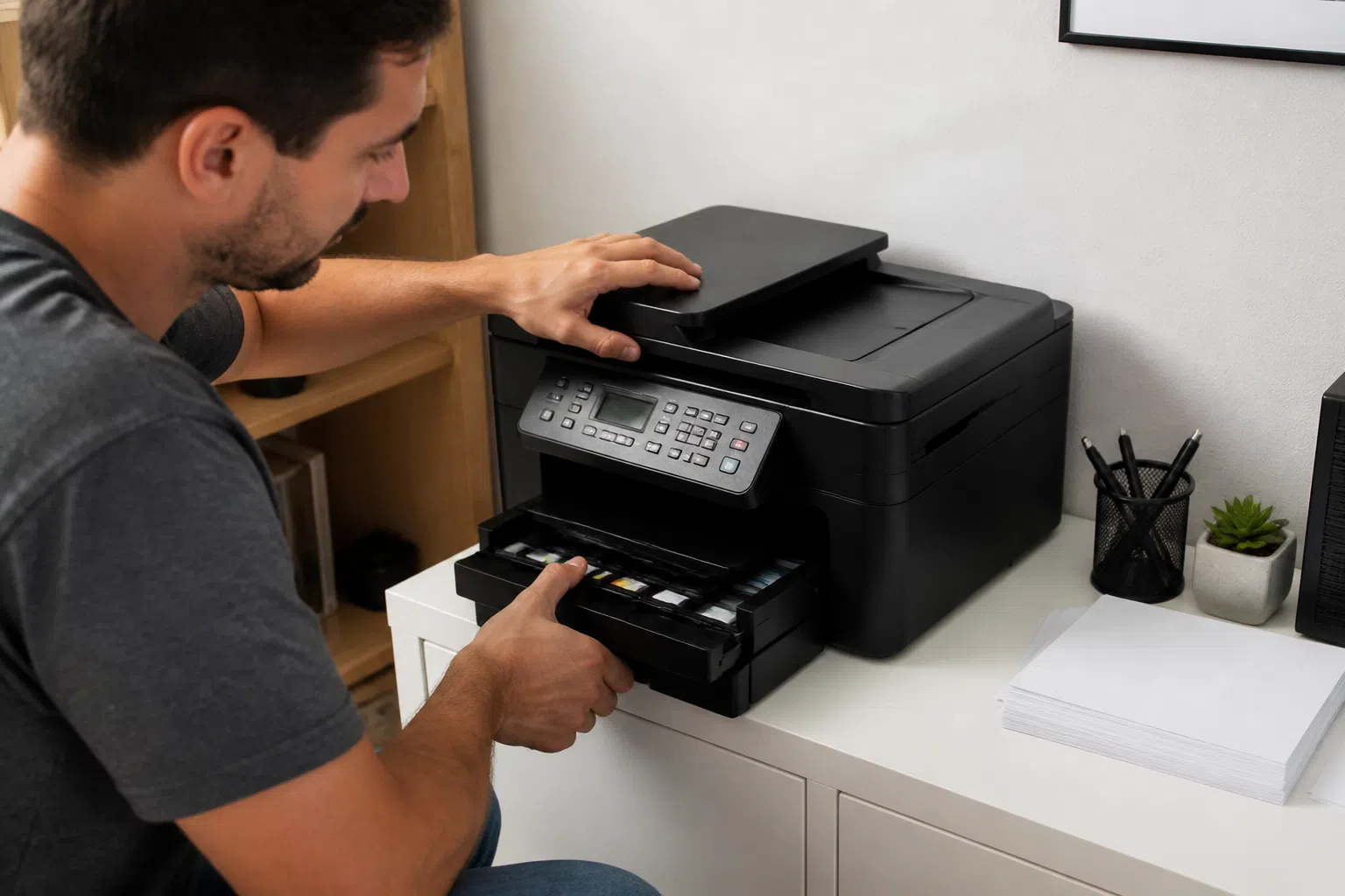 Foto realista sobre avaliar recursos Wi-Fi de uma impressora: passo a passo