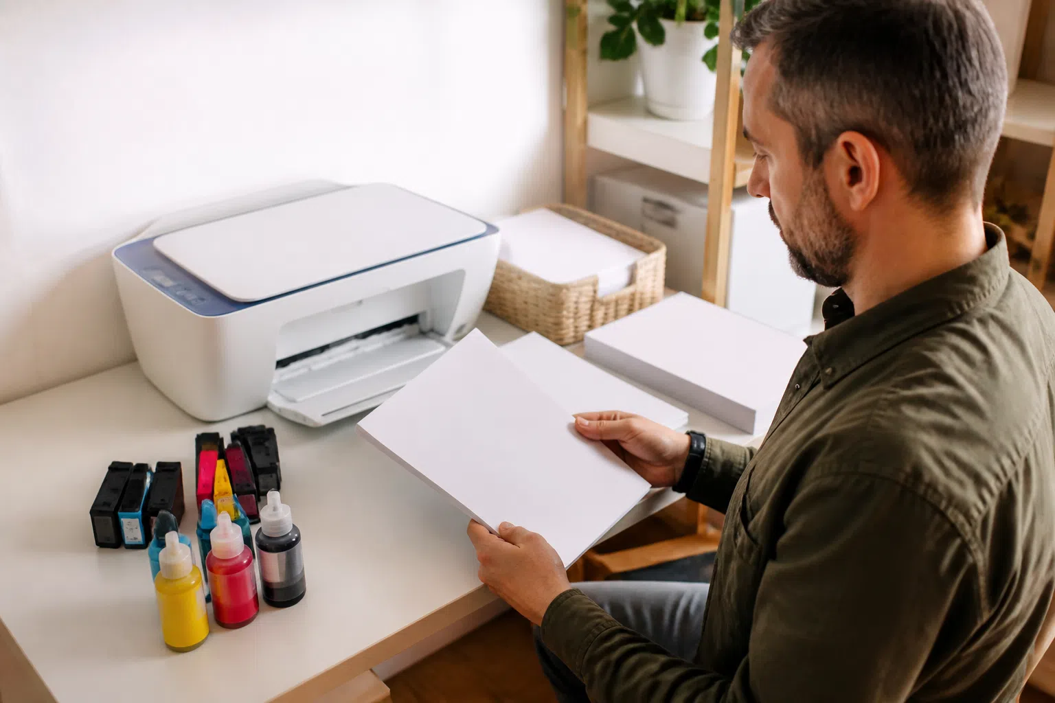 Foto realista sobre remover papel atolado com segurança: verificacao